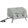 2 Burner Propane Gas Grill Portable Tabletop BBQ with Foldable Legs Lid Thermometer for Camping Light Grey