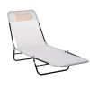 Folding Chaise Lounge Chair, Cream White, 5-Level Adjustable with Headrest, Breathable Mesh for Beach & Patio