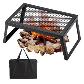 Folding Campfire Grill, 18"×12" Portable Camping Grates Over Fire Pit, Heavy Duty Steel Mesh Grate, Camping Grill with Legs Carrying Bag