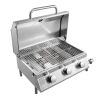 VEVOR Tabletop Gas Grill, 3-Burner Stainless Steel Portable Propane Grill, with Built-in Thermometer, Travel Locks, Weatherproof Lid, 22,500 BTU Total