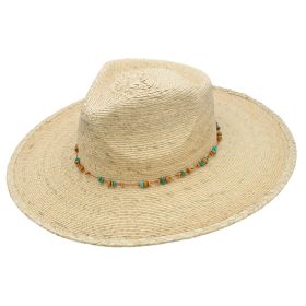 Serena Palm Leaf Blue Shells Beaded Beach Sun Resort Hat