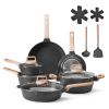 VEVOR 17 Piece Pots and Pans Set Nonstick, Granite Cookware Set, Induction Cookwares, Kitchen RV Cooking Sets with Frying, Sauce, Saute