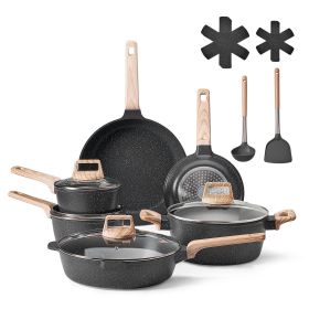 VEVOR 17 Piece Pots and Pans Set Nonstick, Granite Cookware Set, Induction Cookwares, Kitchen RV Cooking Sets with Frying, Sauce, Saute