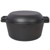 3 in 1 Pre-Seasoned Cast Iron Dutch Oven, Outdoor Camping Deep Pot, 5 Quart. Cover As A Skillet with Ribbed Bottom Design. With 1PC Iron Pot Rack