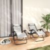 Zero Gravity Lounge Chair Set, 2 Pieces Reclining Folding Outdoor Lounge Chairs with Headrest Side Tray, Light Gray