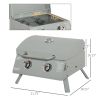 2 Burner Propane Gas Grill Portable Tabletop BBQ with Foldable Legs Lid Thermometer for Camping Light Grey