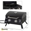 2 Burner Propane Gas Grill Portable Tabletop BBQ with Foldable Legs Lid Thermometer for Camping Black