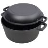 2 in 1 Pre-Seasoned Cast Iron Dutch Oven With Dual Handles, Outdoor Camping Deep Pot for Camping Fireplace Cooking BBQ Baking Campfire