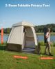 VEVOR Camping Shower Tent, 2-Room Foldable Privacy Tent Changing Room with Ground Stakes, Ropes, Carry Bag, and Crossbar