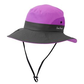 Women Summer Sun Bucket Hats Foldable UV Protection Cotton Cap Wide Brim Floppy Cap Packable Ponytail Mesh Travel Hat For Beach Fishing Camping Travel (Option: Purple)