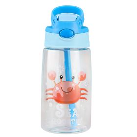16.2Oz Leak-proof Kids Water Bottle with Straw Push Button Sport Water Bottle for Kids Crab Ship Jellyfish Rocket (Option: Crab)