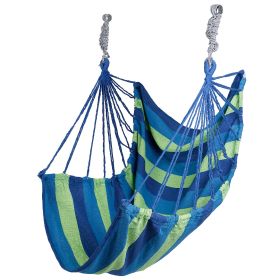 440LBS Hammock Hanging Chair Canvas Porch Patio Swing Seat Portable Camping Rope Seat w/ 2Pillows (Option: blue)