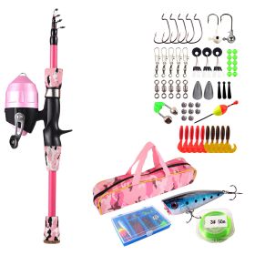 Kids Fishing Pole Set Fishing Starter Kit Telescopic Fishing Rod and Reel Combo Kit with Tackle Box 56Pcs Fishing Lures for Boys Girls (Option: 1.5M_Pink)