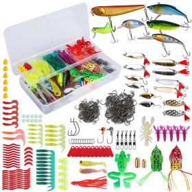 375Pcs Fishing Baits and Tackle Box Saltwater Freshwater Fishing Lures Kit Lifelike Popper Crankbaits Crickets Frogs Spoon Lures Maggots (Option: 375Pcs)