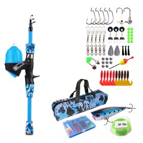 Kids Fishing Pole Set Fishing Starter Kit Telescopic Fishing Rod and Reel Combo Kit with Tackle Box 56Pcs Fishing Lures for Boys Girls (Option: 1.2M_Blue)