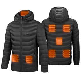 Heated Jacket Electric Heating Coat Lightweight Winter Hooded Jacketéth 3-Level Heating Modes 8 Heating Zones Detachable Zipper Hood (Option: S)