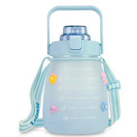 Kawaii Water Bottle with Straw 37.2oz Large Capacity Portable Sports Bottle with Cute Three-Dimensional Stickers (Option: blue)