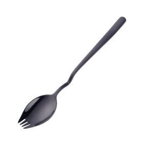 Instant Noodle Fork Multi-Purpose V-Shaped Knife Fork Spoon (Color: Black, Type: Tableware)