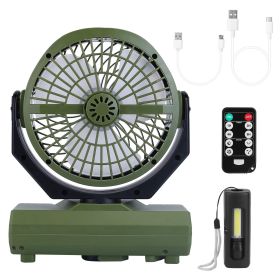 20000mAh Rechargeable Oscillating Camping Fan with Flashlight Hanging Hook Remote Control Portable Fan for Tent Emergency Power Bank Desk Fan with Tim (Color: Green, size: One Size)