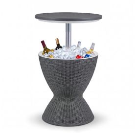Patio Cooler Bar Table With Height-Adjustable (Color: Gray, Type: Beverage Cooler Bar Table)