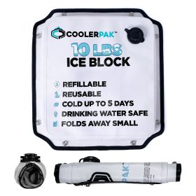 CoolerPak Ice Pack -Refillable Reusable – Cold for Days – Non-Toxic, Leakproof, Potable Drinking Water Safe – Built Tough, Rolls Up for Storage (Attachment Method: Hook and Loop, size: 10lb)