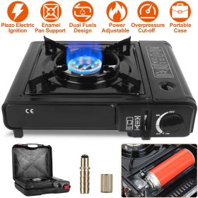 3300W Portable Camping Stove Butane Canister Dual Fuel Burner Piezo Electric Ignition Single Burner with Automatic Tank Ejection Overpressure Cut Off (Color: AS  pic)