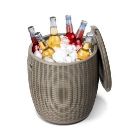 Rattan Cool Bar 4-in-1 Cocktail Table Side Table for Outdoor Patio (Color: As pic show, Type: Outdoor Coolers)