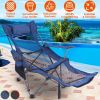 Foldable Camping Chair Collapsible Reclining Chair 330LBS Load Heavy Duty Steel Lawn Chair with Reclining Backrest Angle Cup Holder Pillow Side Pocket